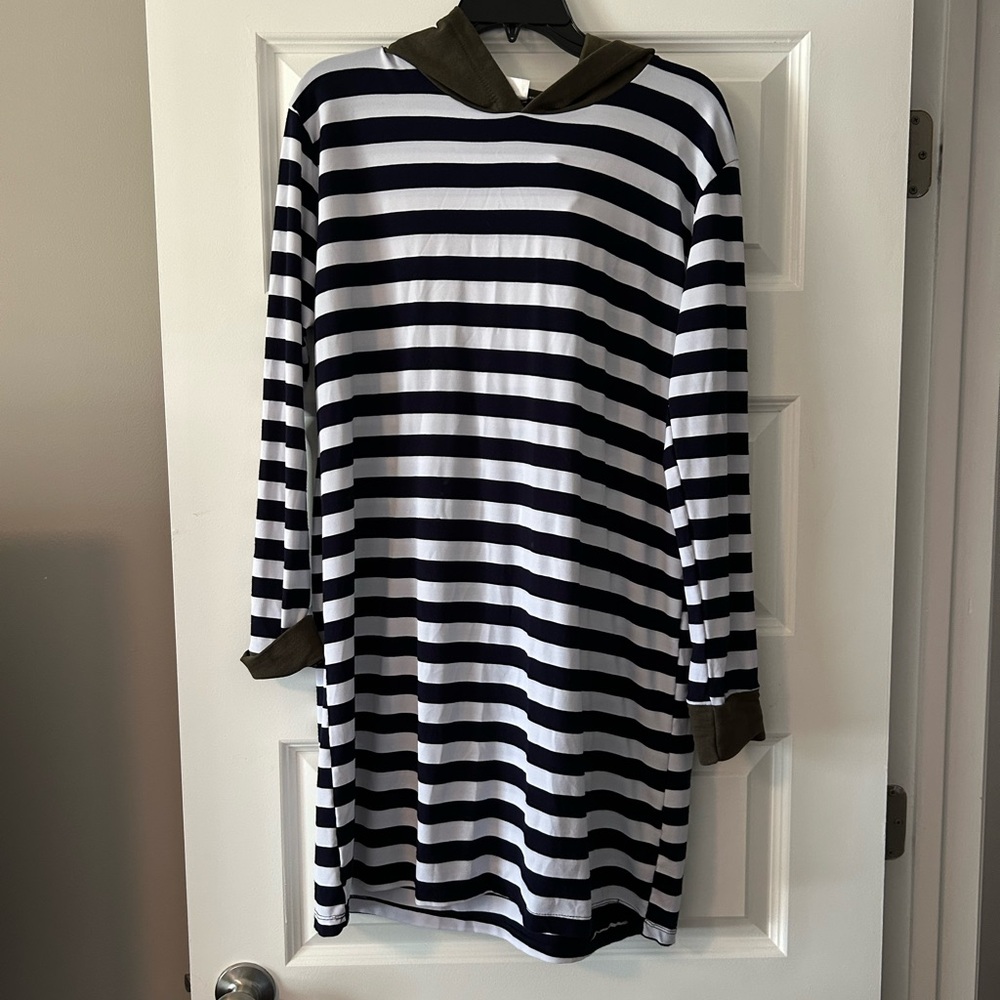 Striped Blue and White Long Sleeve Hoodie dress